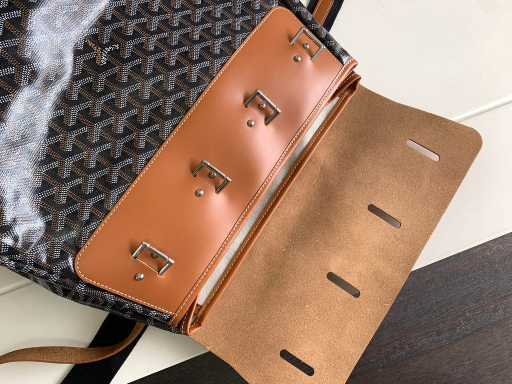 GOYARD GOYA STEAMER PM BAG 48CM BLACK AND TAN CANVAS