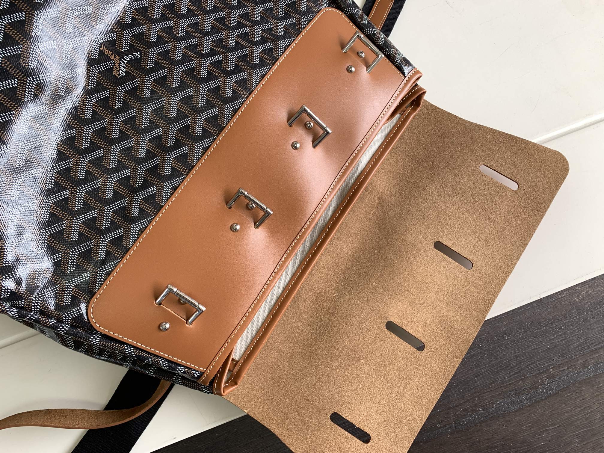 GOYARD GOYA STEAMER PM BAG 48CM BLACK AND TAN CANVAS