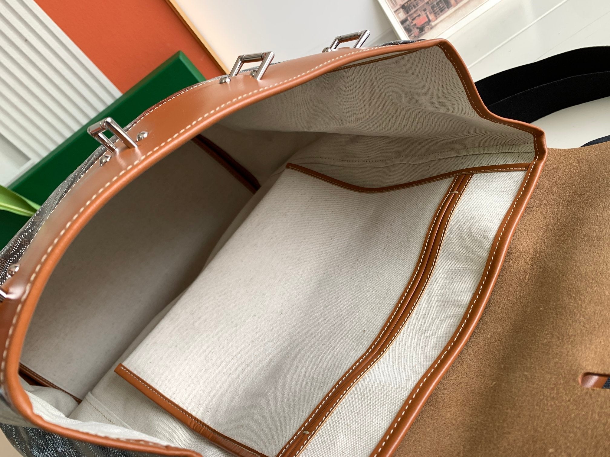 GOYARD GOYA STEAMER PM BAG 48CM BLACK AND TAN CANVAS