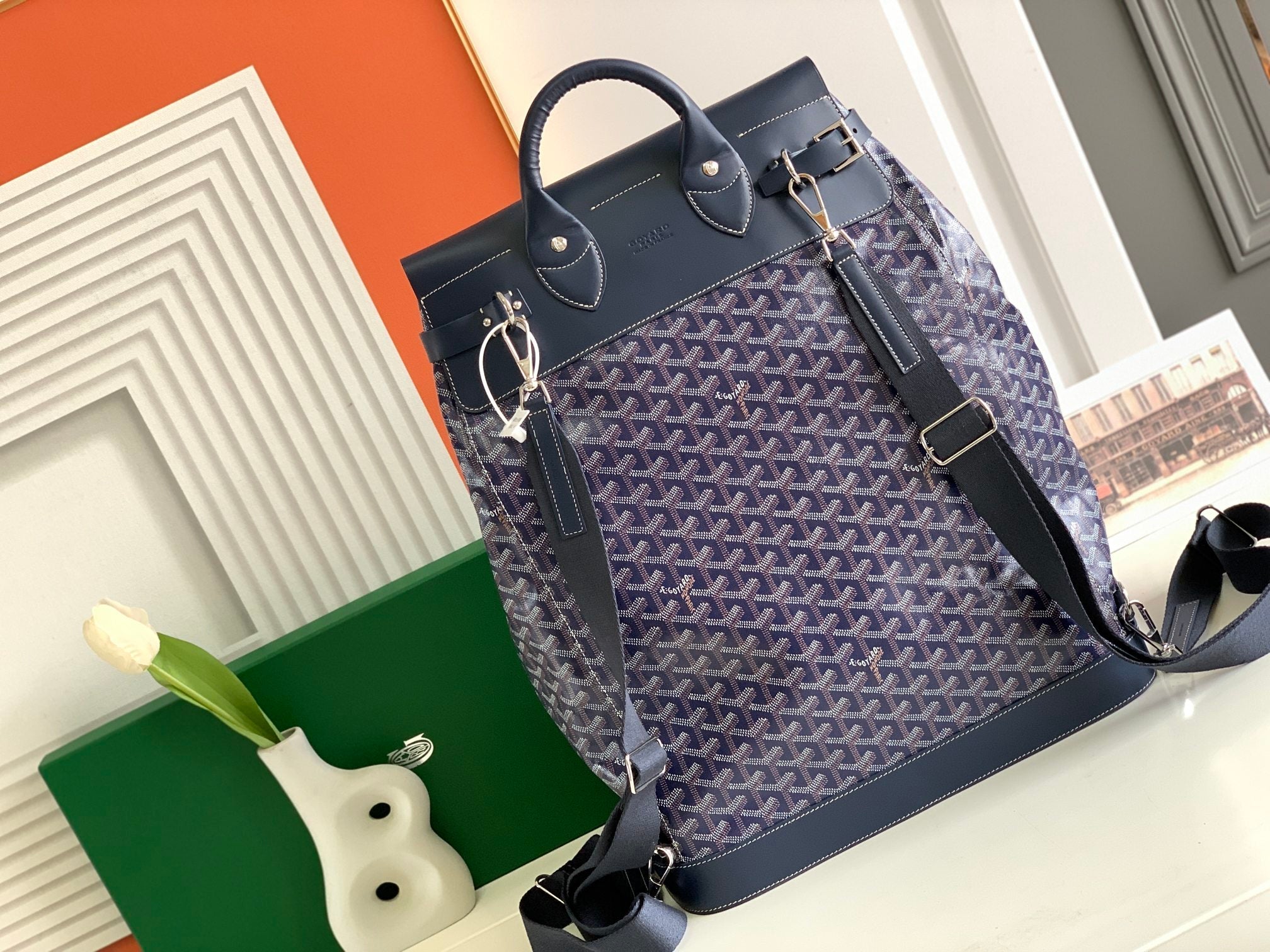 GOYARD GOYA STEAMER PM BAG 48CM NAVY BLUE CANVAS