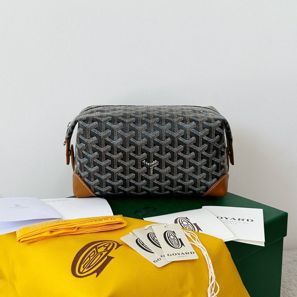 GOYARD GOYA COSMETIC BAG 24CM BLACK AND TAN CANVAS