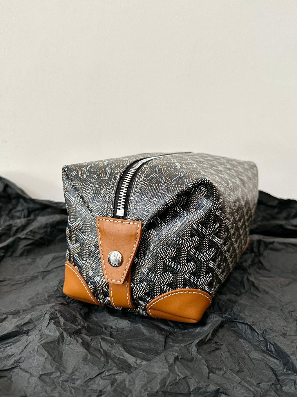 GOYARD GOYA COSMETIC BAG 24CM BLACK AND TAN CANVAS