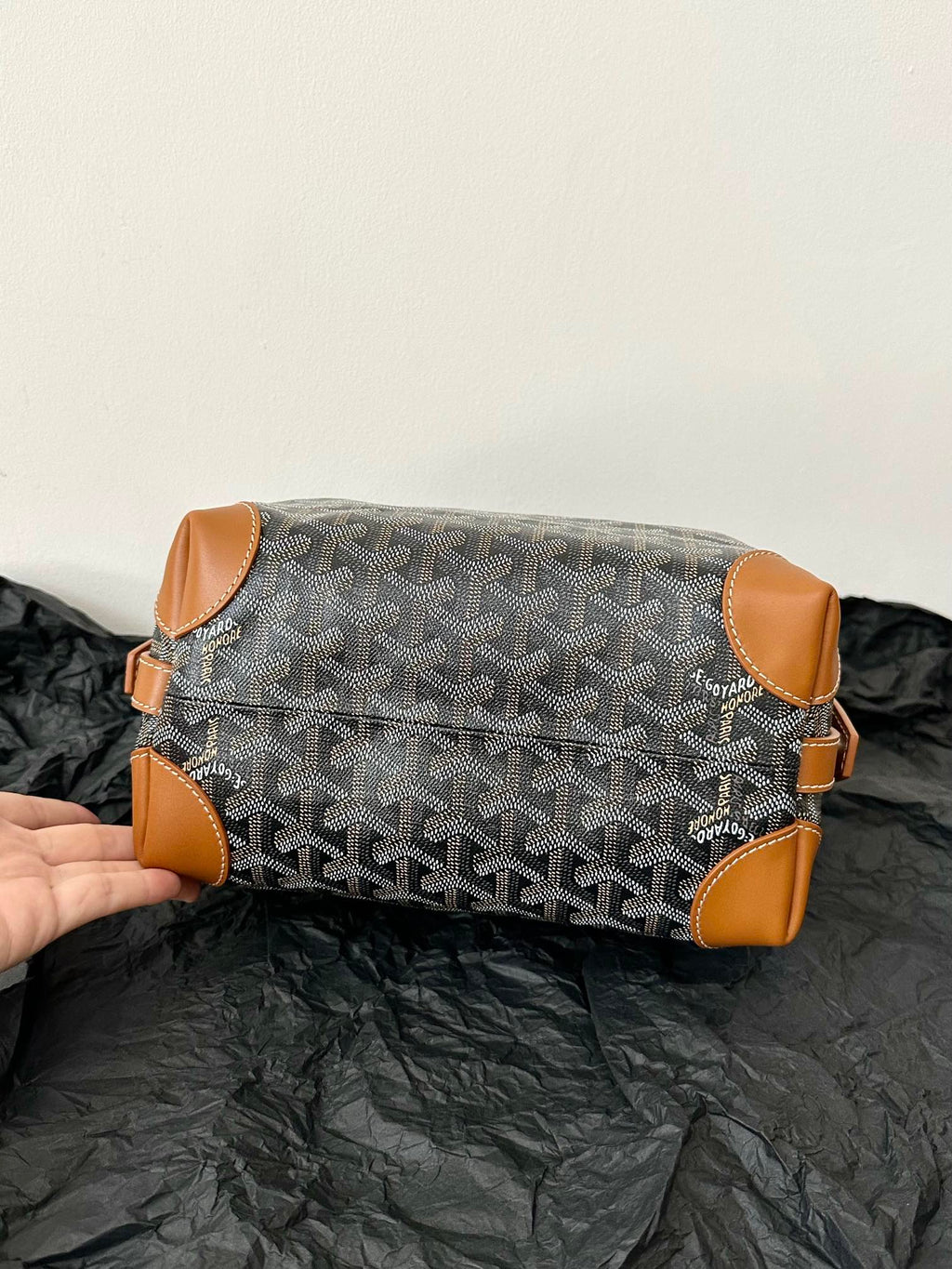 GOYARD GOYA COSMETIC BAG 24CM BLACK AND TAN CANVAS
