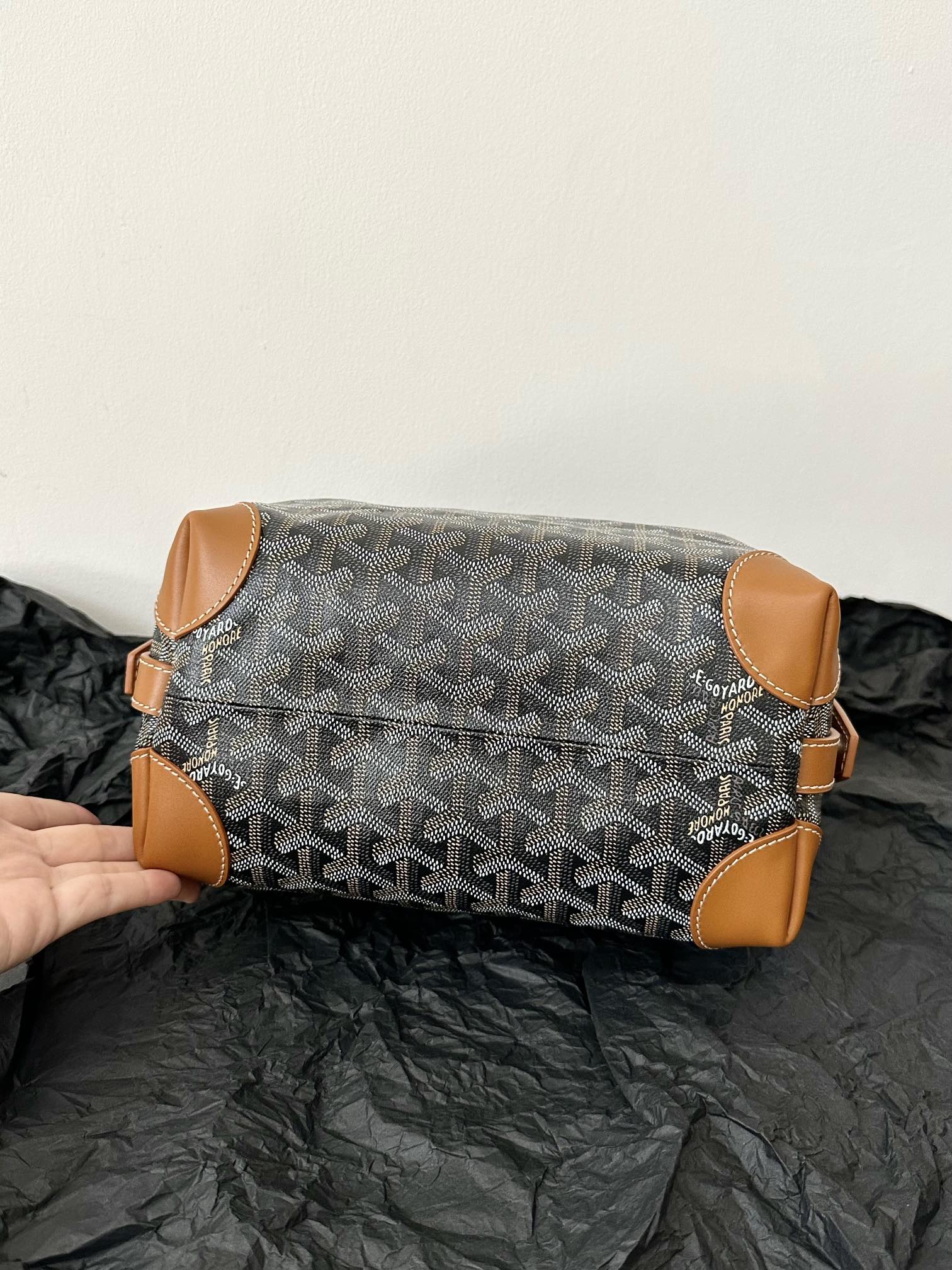 GOYARD GOYA COSMETIC BAG 24CM BLACK AND TAN CANVAS