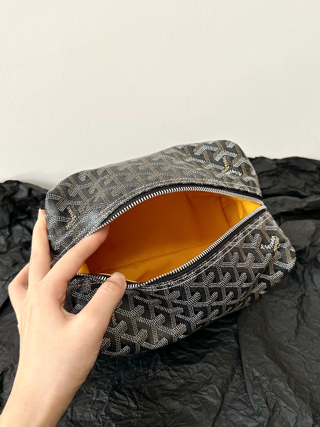 GOYARD GOYA COSMETIC BAG 24CM BLACK AND TAN CANVAS