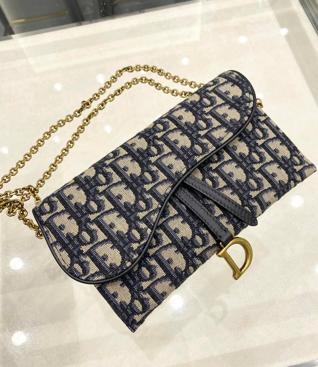 DIOR CD Saddle WOC 19cm Blue Obique Embroidery