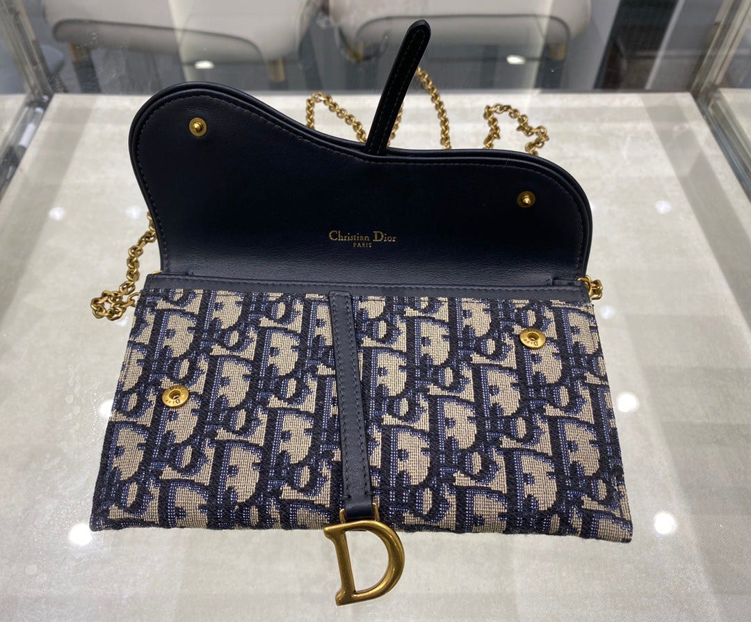 DIOR CD Saddle WOC 19cm Blue Obique Embroidery