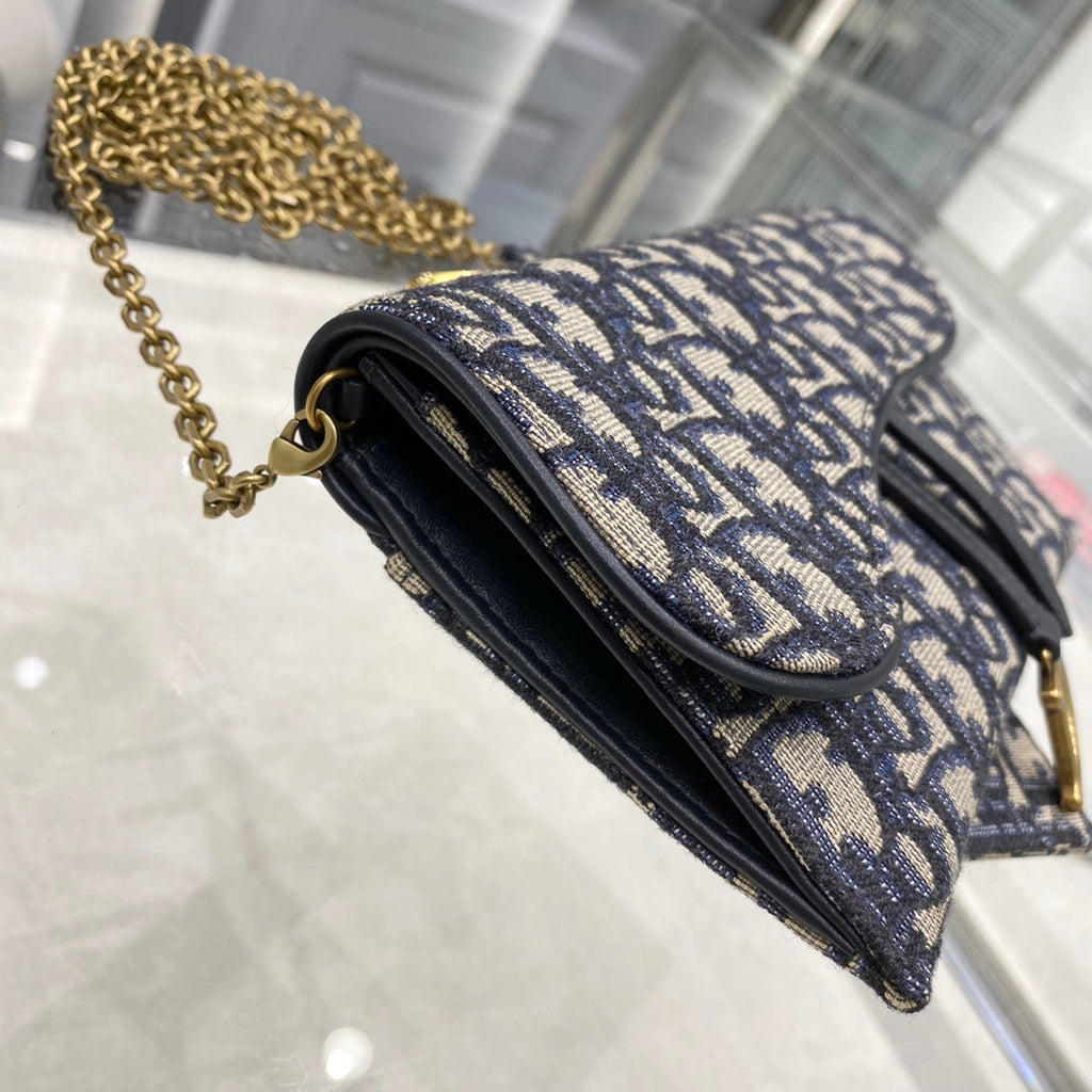 DIOR CD Saddle WOC 19cm Blue Obique Embroidery