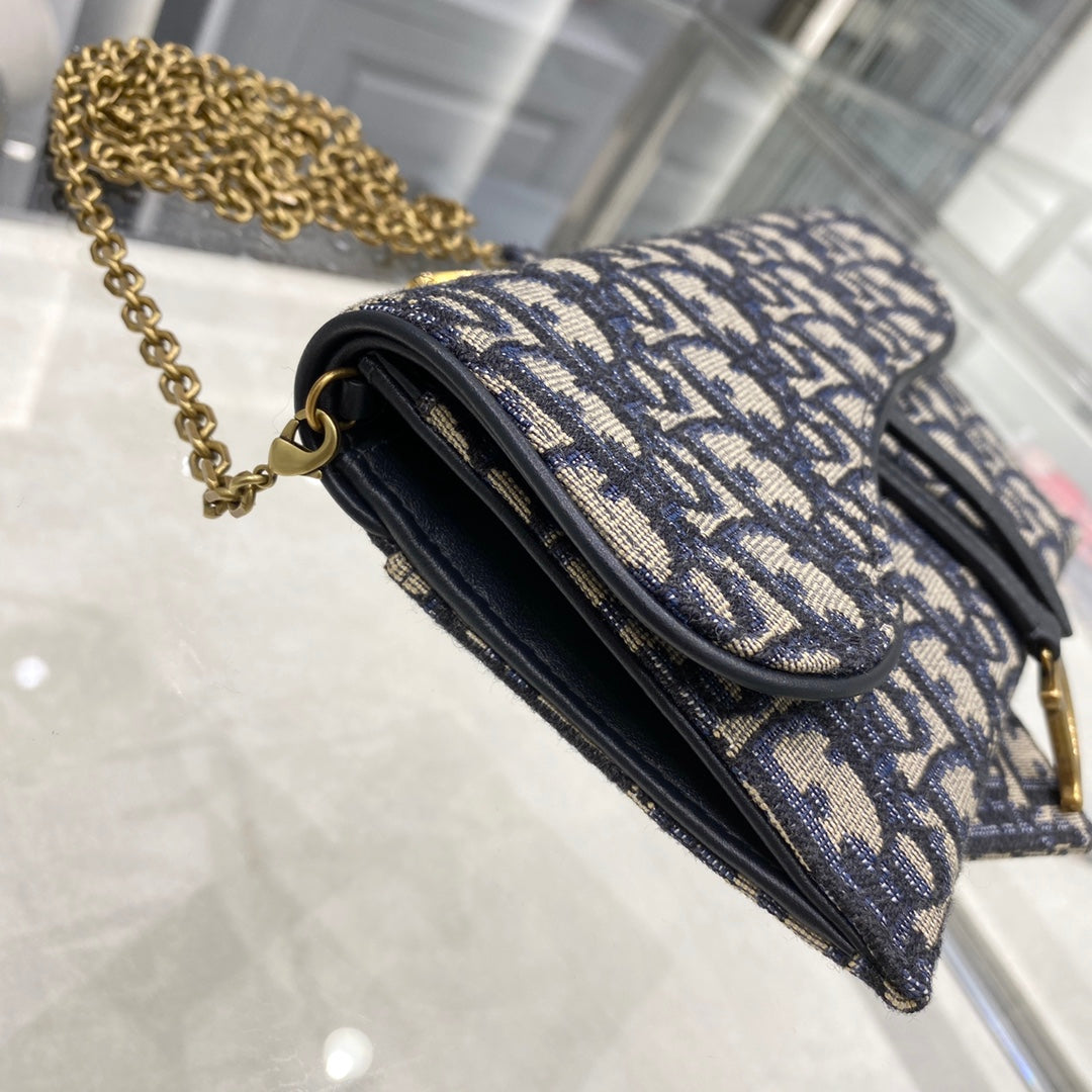 DIOR CD Saddle WOC 19cm Blue Obique Embroidery