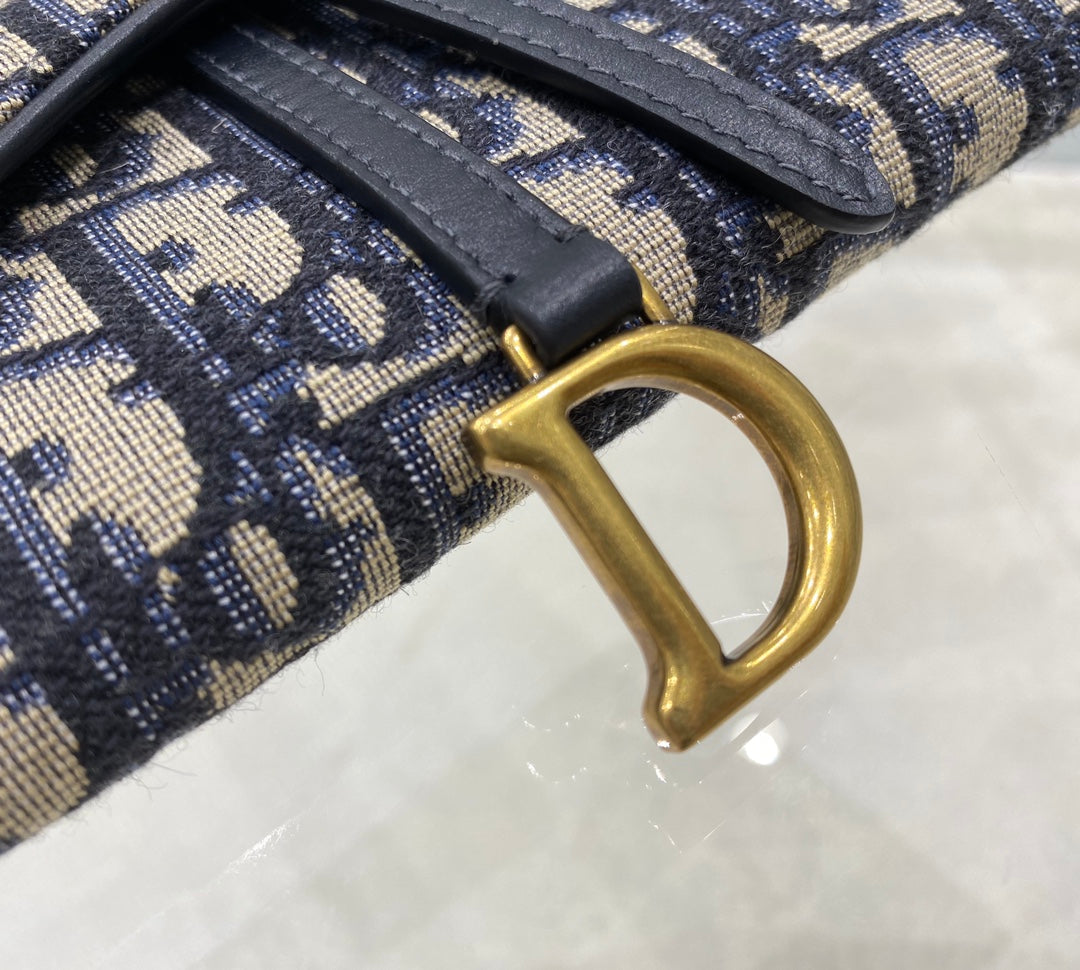 DIOR CD Saddle WOC 19cm Blue Obique Embroidery