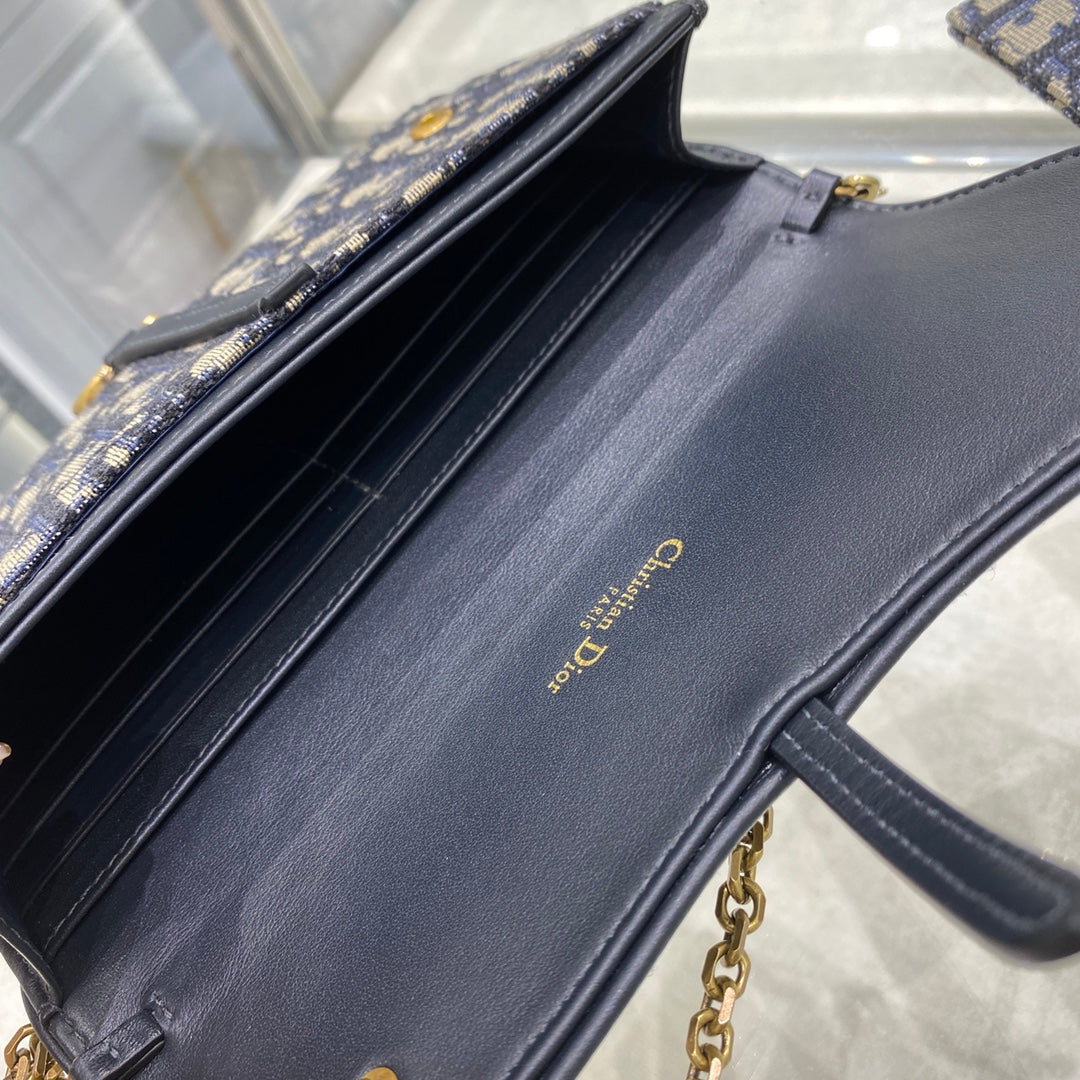 DIOR CD Saddle WOC 19cm Blue Obique Embroidery
