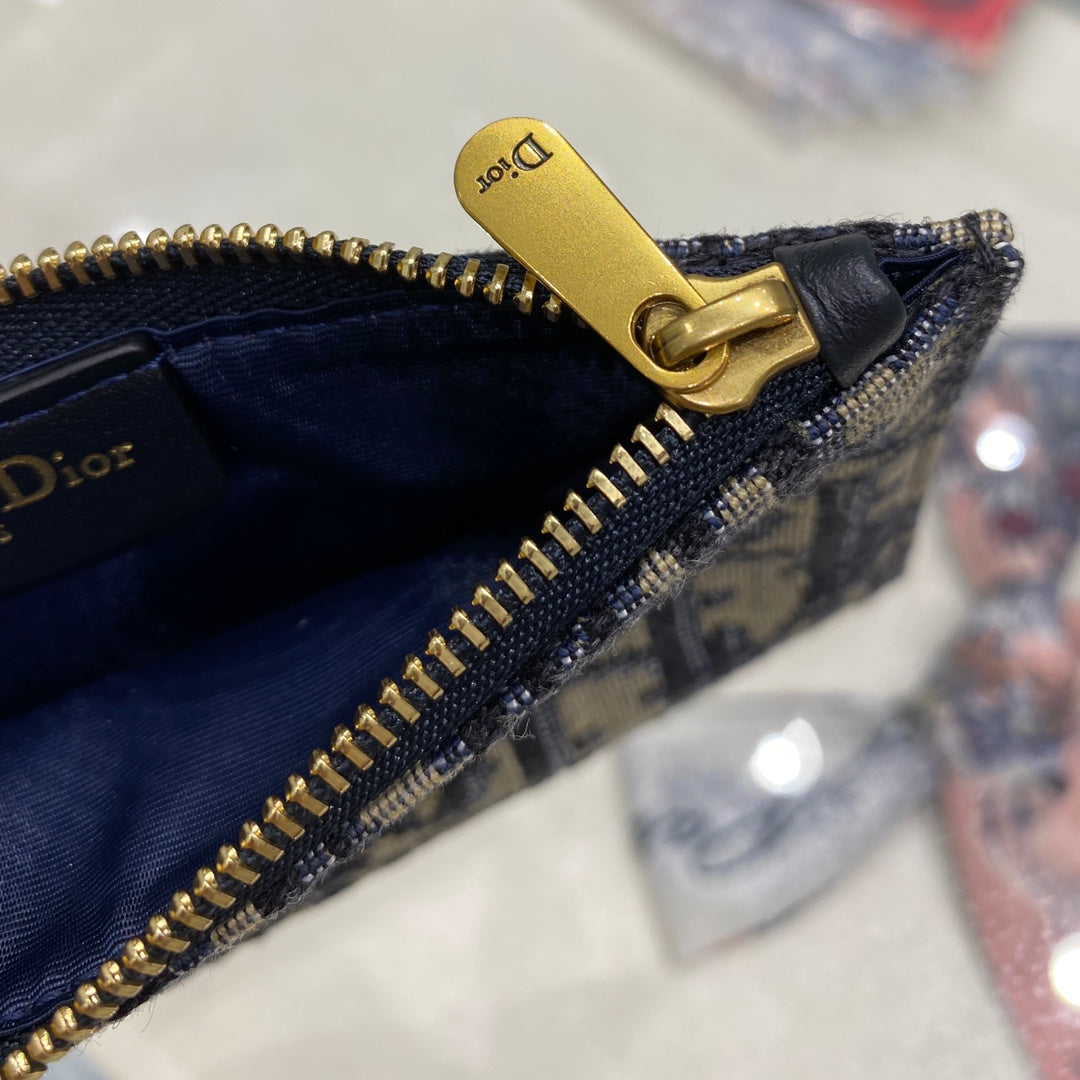 DIOR CD Saddle WOC 19cm Blue Obique Embroidery
